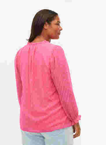Bluse mit langen Ärmeln und Rüschendetails, Shocking Pink, Model image number 1