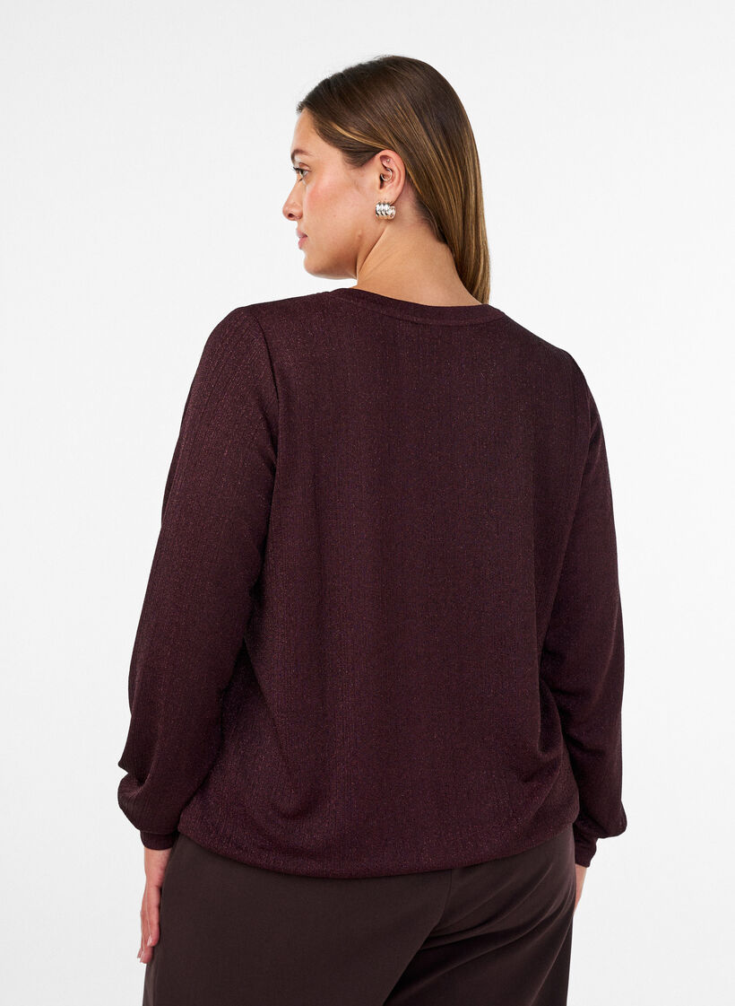 Bluse mit vertikaler Struktur und Glitzerfaden, Rot, Model image number 2