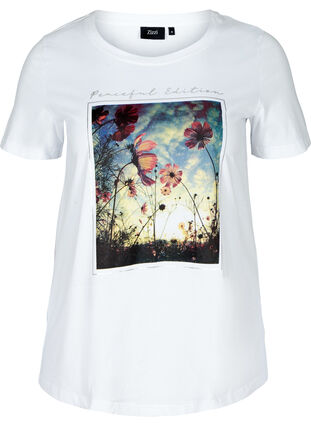 Kurzarm T-Shirt aus Baumwolle mit Aufdruck, Bright White, Packshot image number 0