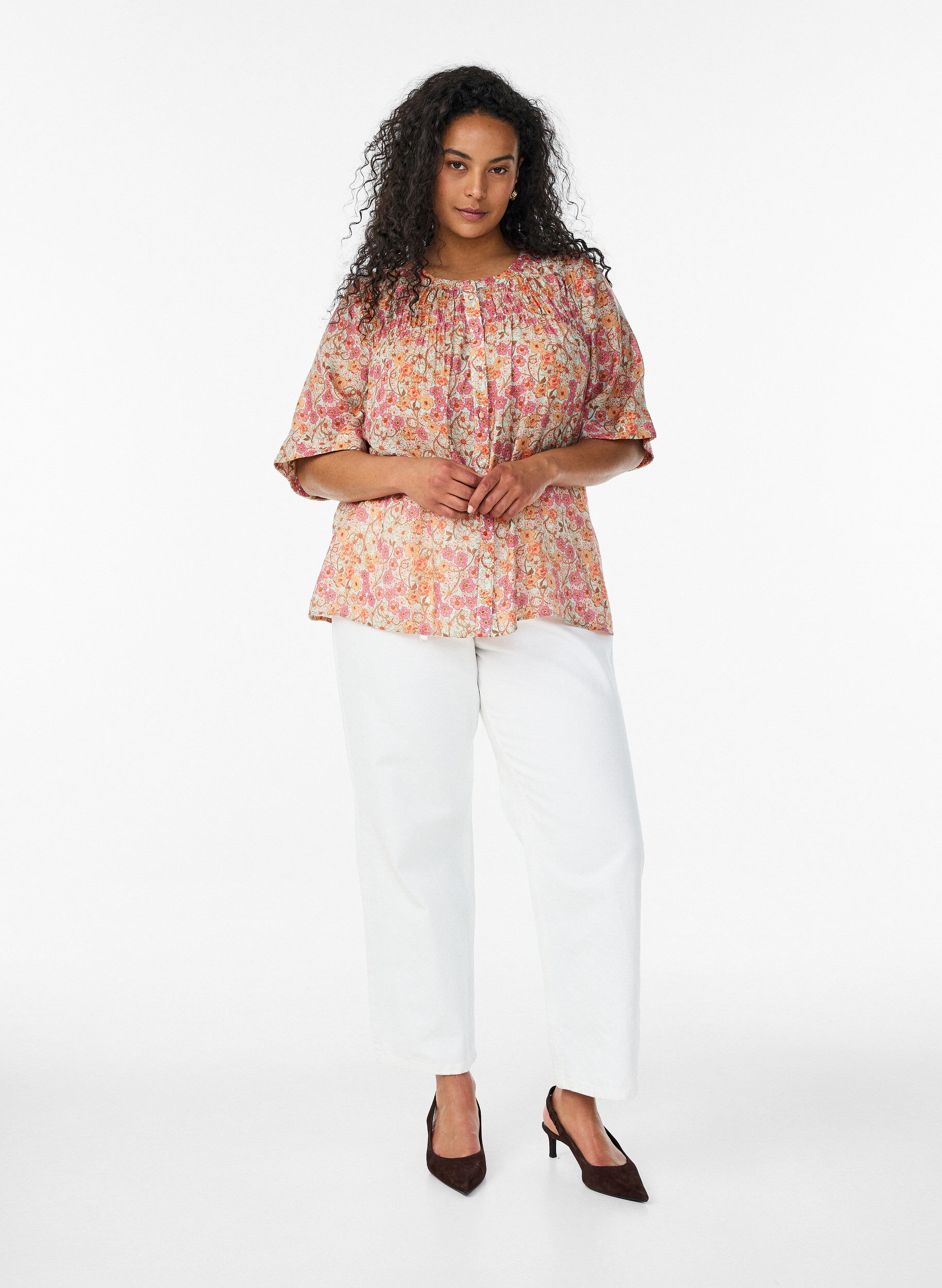 ZizziGebl&uuml;mte Bluse aus Viskose, Orange, Model image number 1