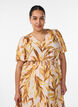 Midikleid aus Viskose mit Blattmuster und gesmokter Taille, Gelb, Model image number 2
