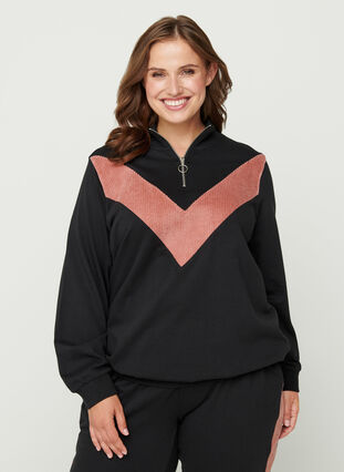 Hochgeschlossenes Sweatshirt mit Reißverschluss , Black w. Burlwood, Model image number 0