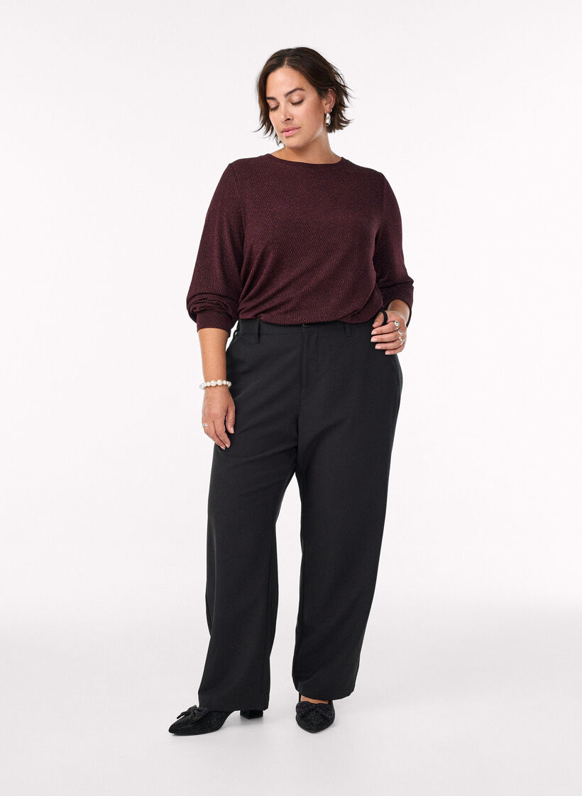 Bluse mit Fischgrätmuster und Glitzerfaden, Dunkles Bordeaux, Model image number 1