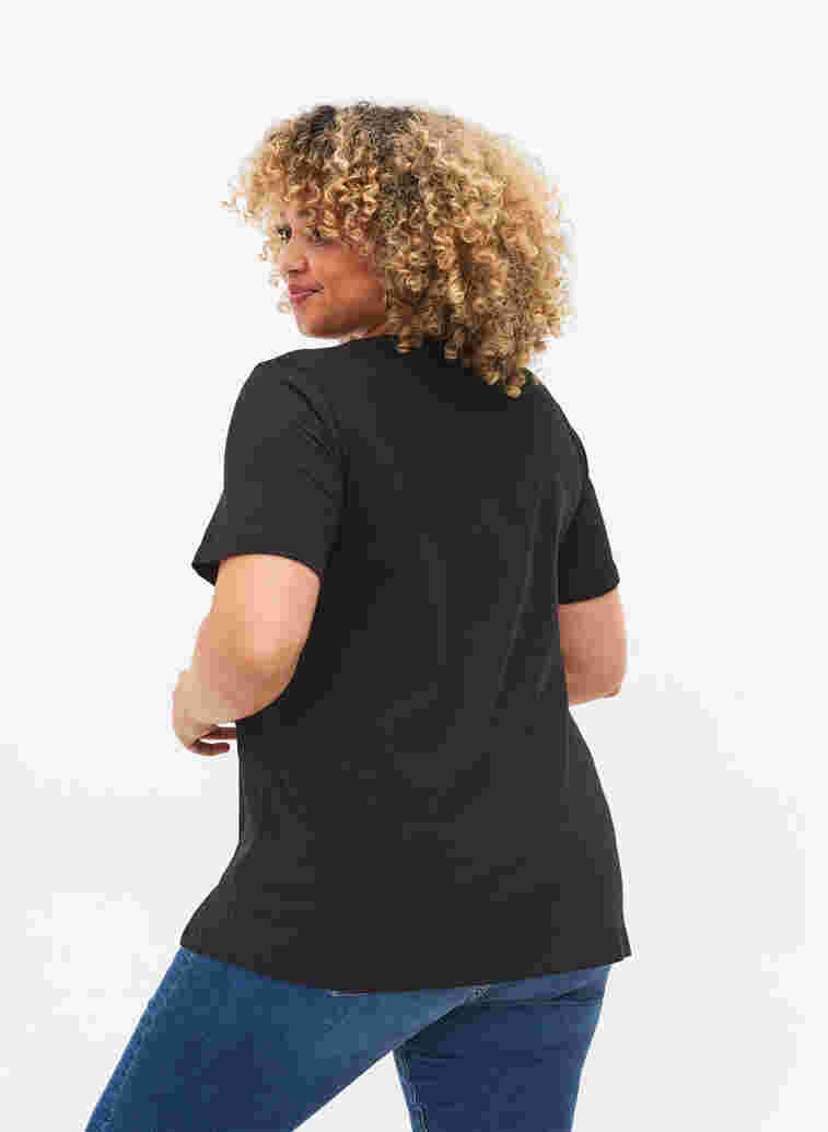 Einfarbiges basic T-Shirt aus Baumwolle, Black, Model