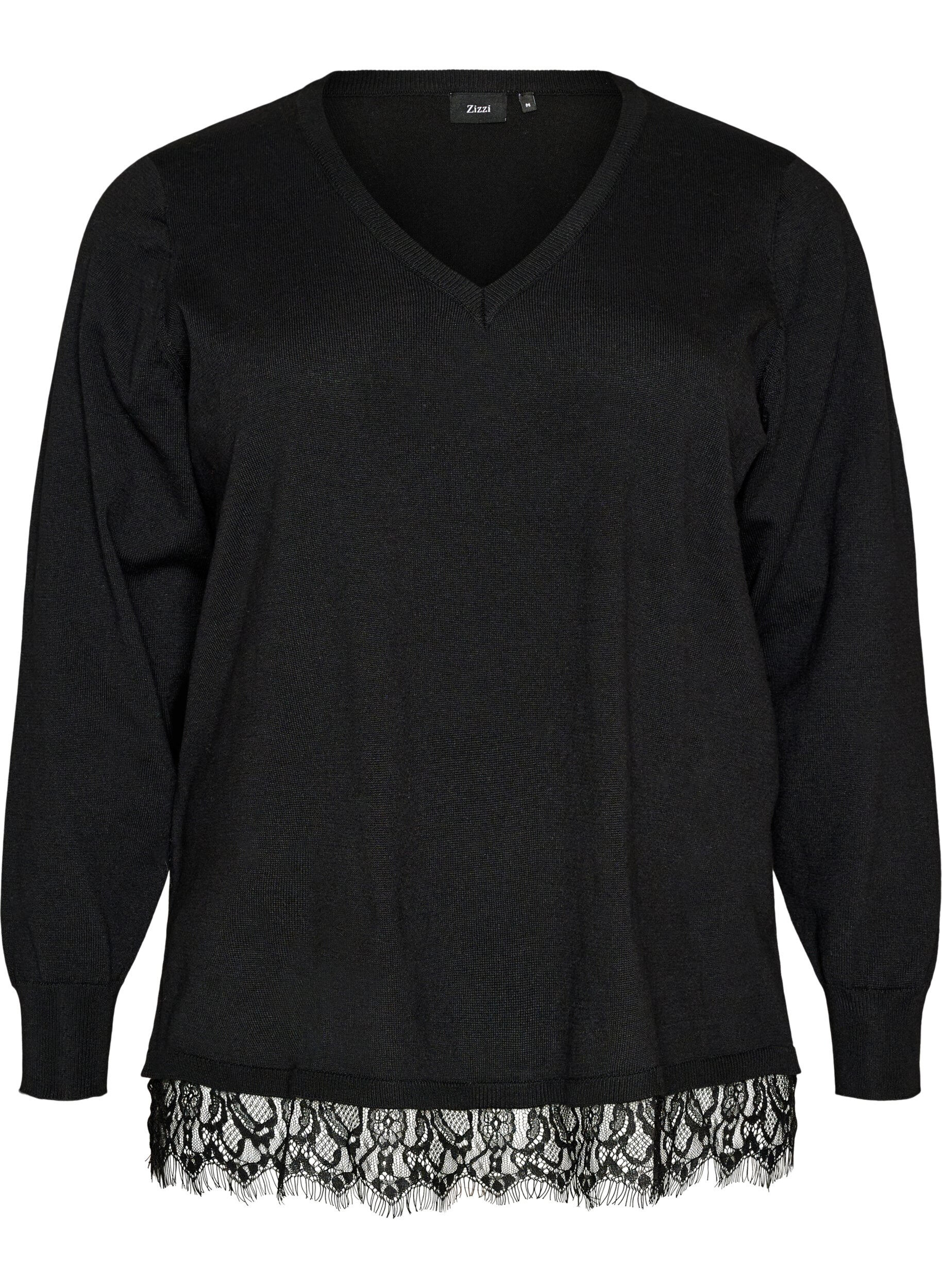 Bluse aus Strick mit V-Ausschnitt und Spitzen