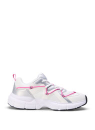 Weit geschnittene Sneakers mit kontrastierender Schnürung, White w. Pink, Packshot