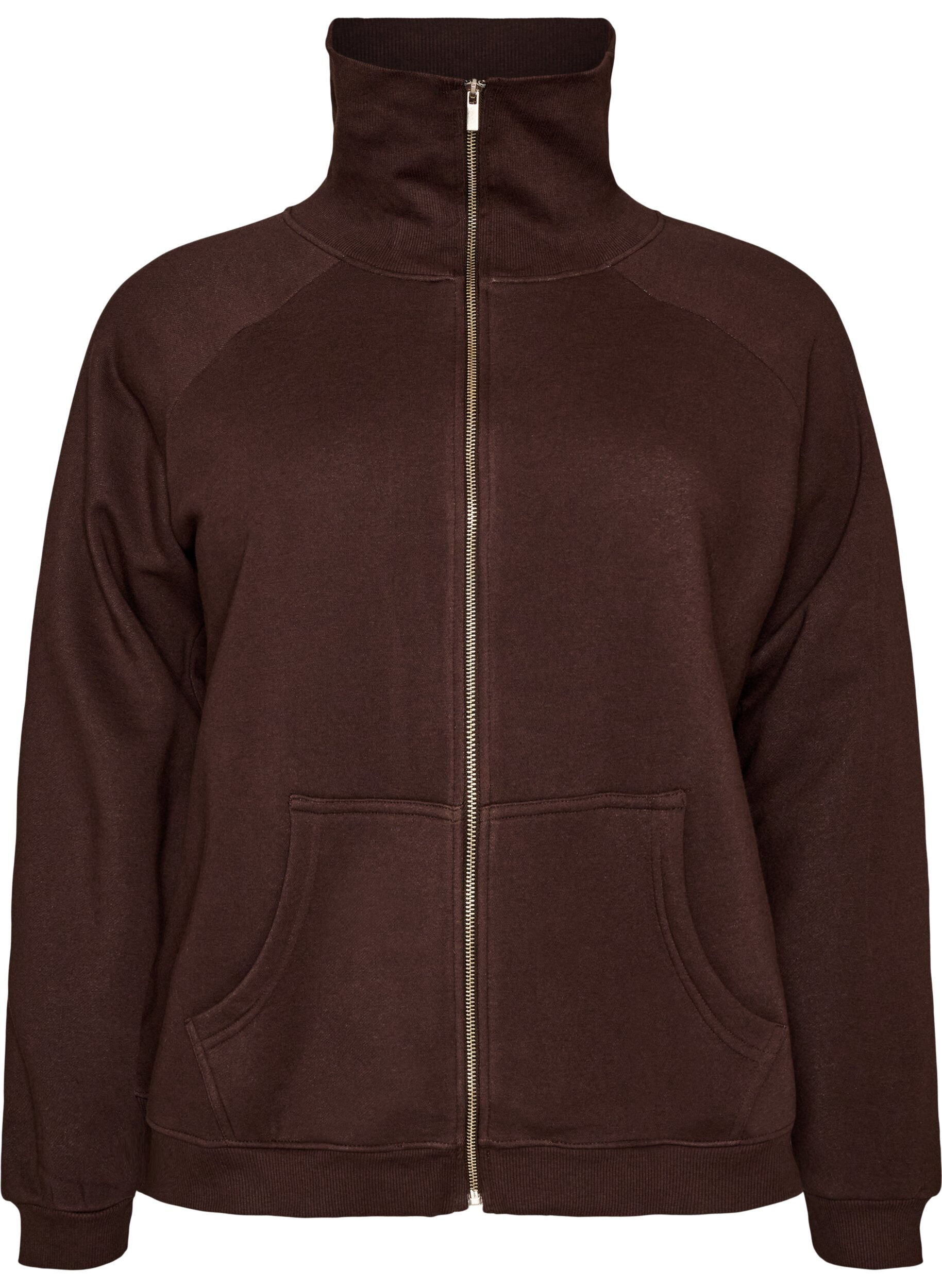 ZizziSweatjacke mit hohem Kragen und Rei&szlig;verschluss, Braun, Packshot image number 0