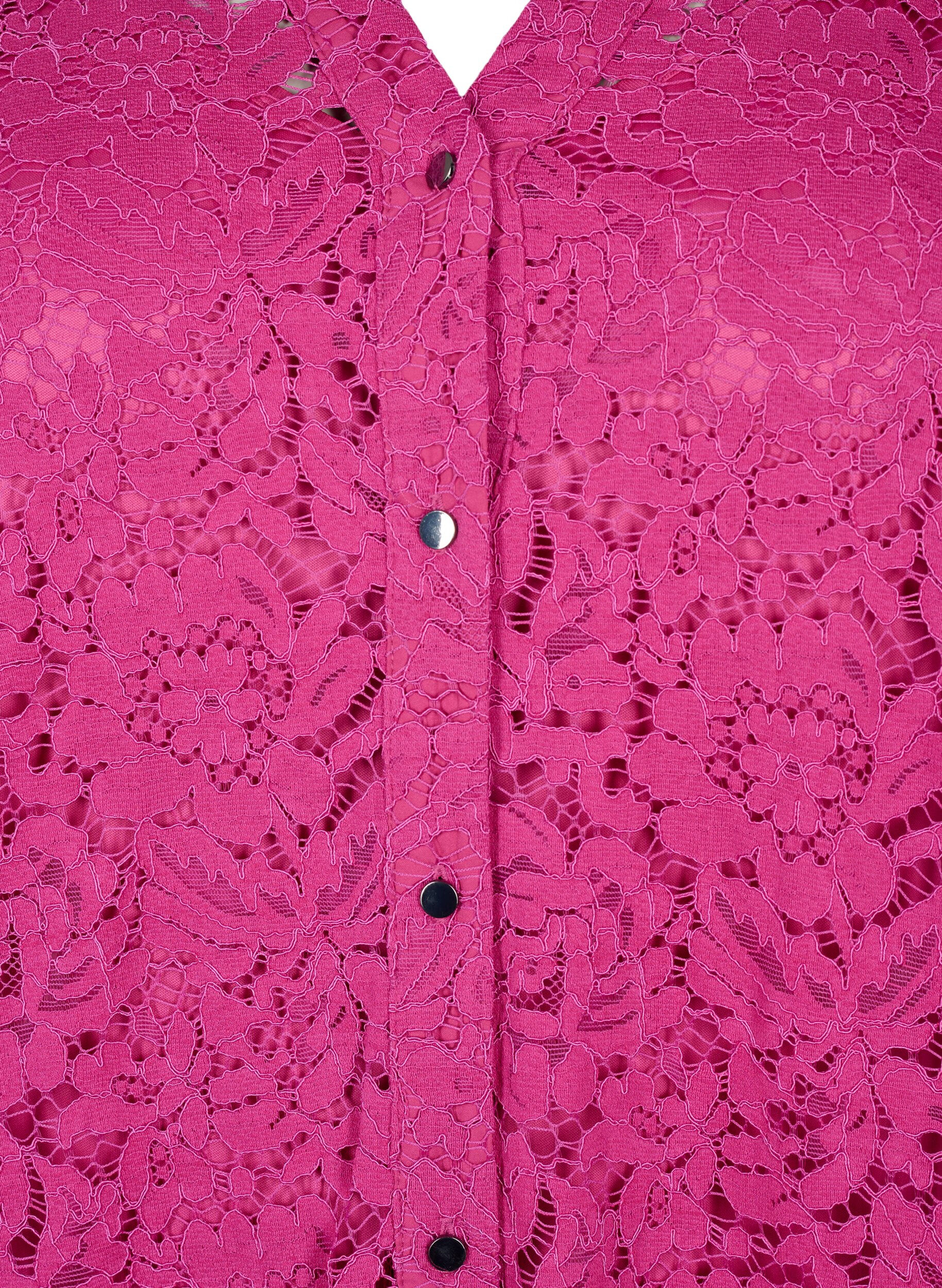 Zizzi Spitzenkleid in A-Linie mit Kn&ouml;pfen, Festival Fuchsia, Packshot image number 2