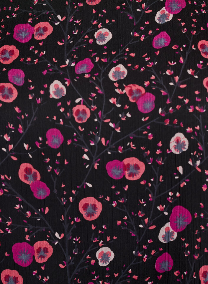 Gebl&uuml;mte Bluse aus Chiffon mit transparenten &Auml;rmeln, Schwarz, Packshot image number 2