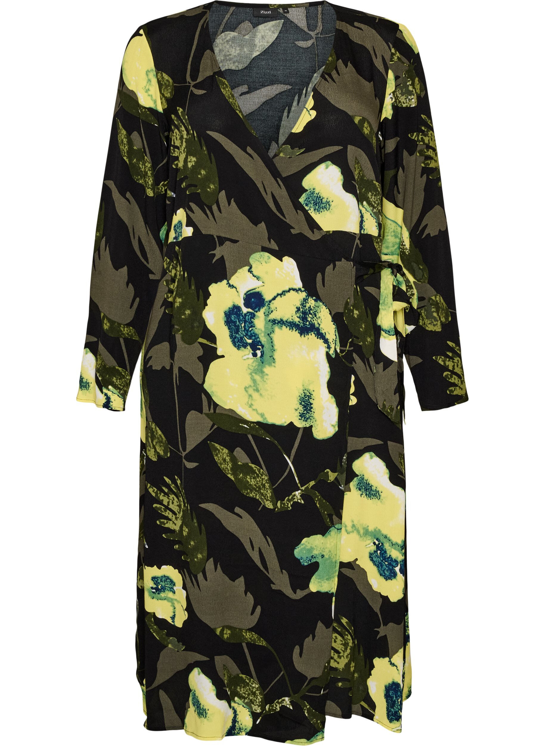 ZizziGebl&uuml;mtes Wickelkleid aus Viskose mit Bindeg&uuml;rtel, Schwarz, Packshot image number 0