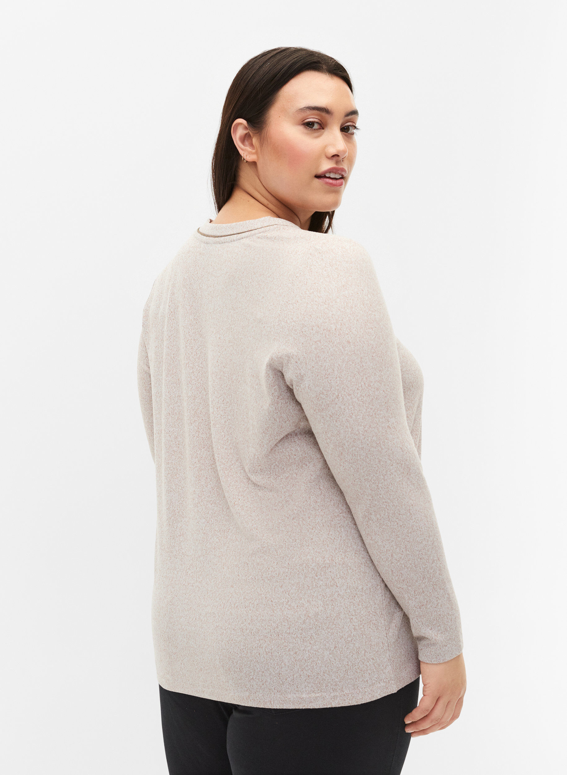 Zizzi Bluse mit V-Ausschnitt und langen &Auml;rmeln, Beige, Model image number 2
