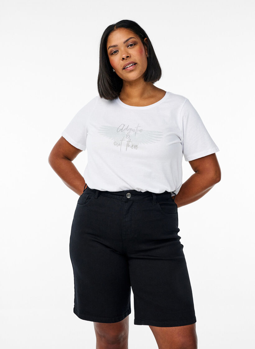 FLASH - Locker sitzende Jeansshorts mit hoher Taille, Schwarz, Model image number 0