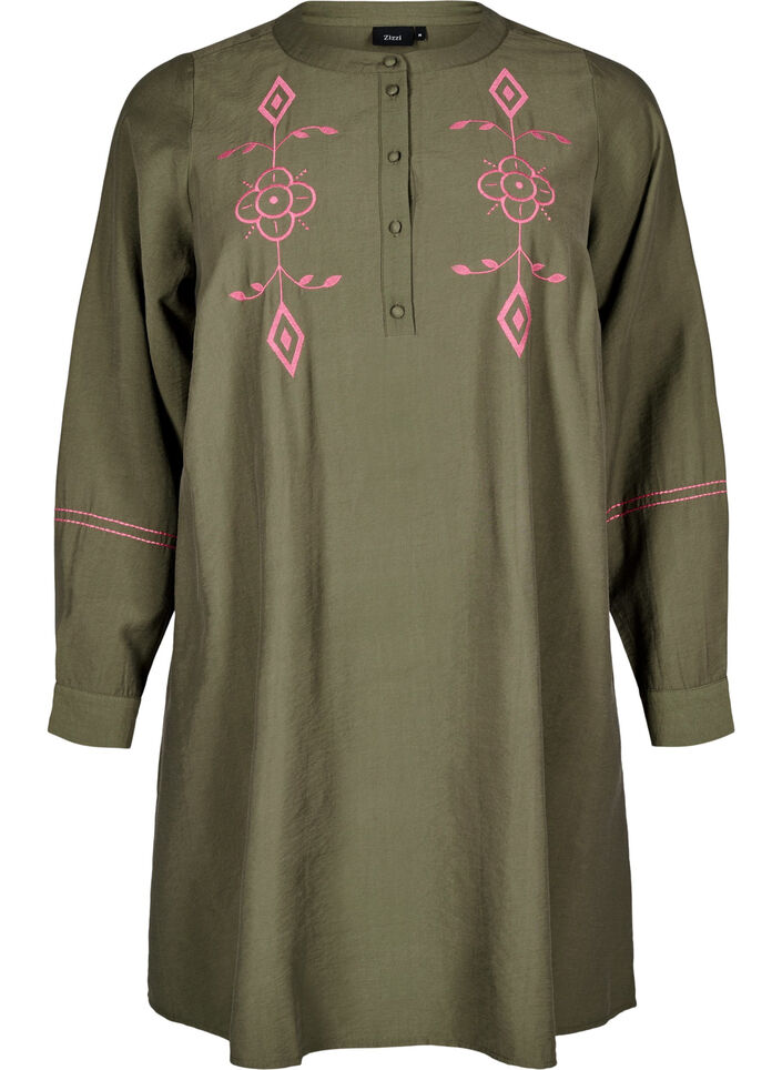 Kurzes Kleid mit kontrastierender Stickerei, Grün, Packshot image number 0