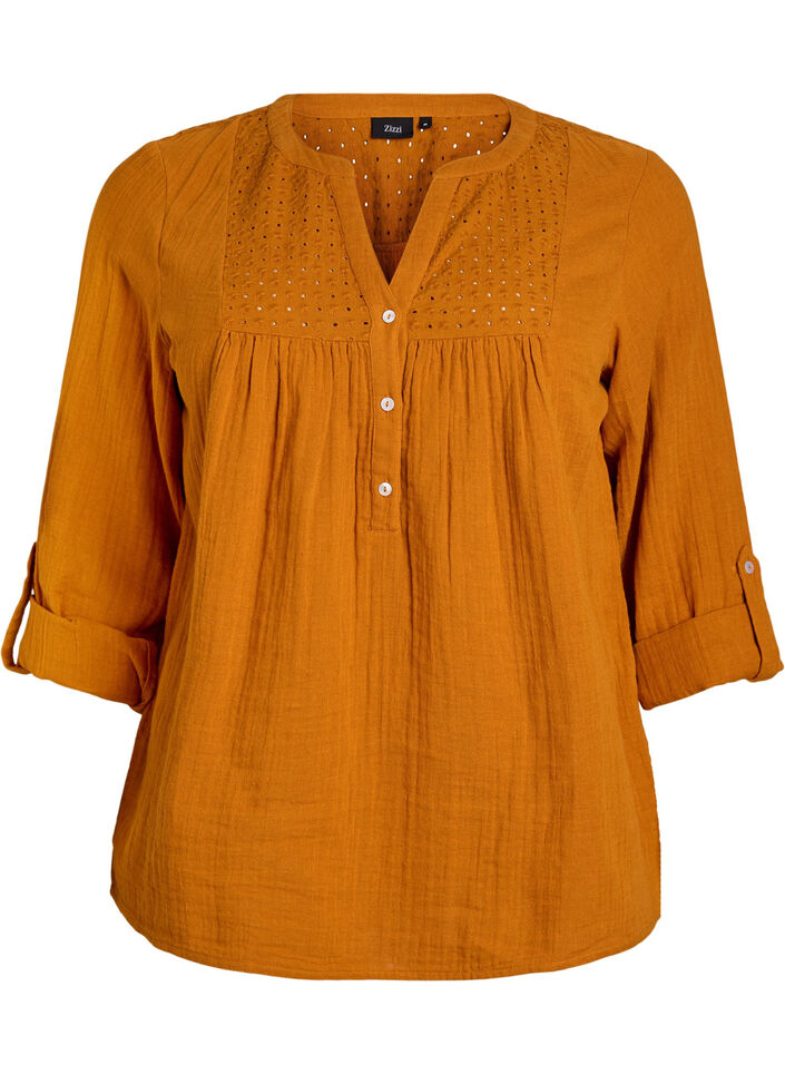 Bluse aus Baumwollmusselin mit Lochstickerei, Orange, Packshot image number 0