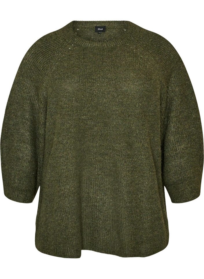 Ripppullover mit 3/4-&Auml;rmeln, Gr&uuml;n, Packshot image number 0