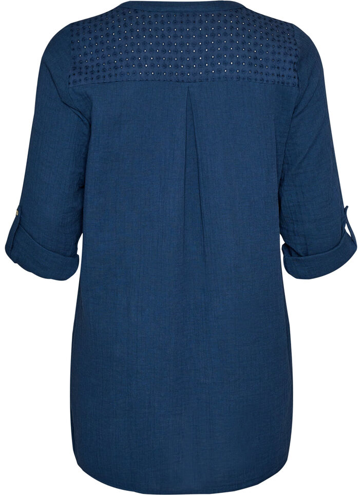 Tunika aus Baumwollmusselin mit Broderie Anglaise, Blau, Packshot image number 1