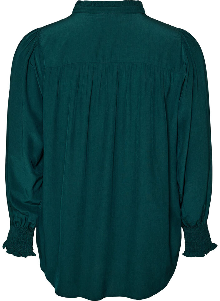 Bluse mit R&uuml;schenkragen und Raffung, Gr&uuml;n, Packshot image number 1