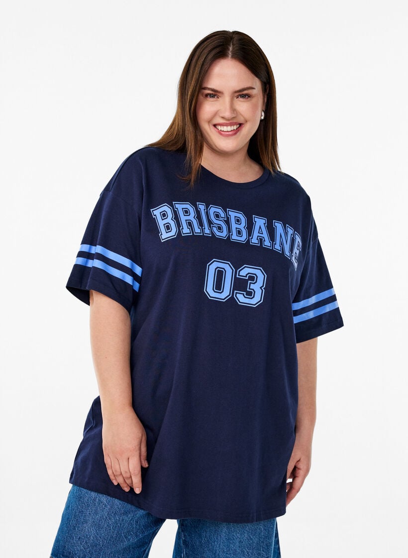 Sportliches Oversize-College-T-Shirt, Blau, Model image number 0