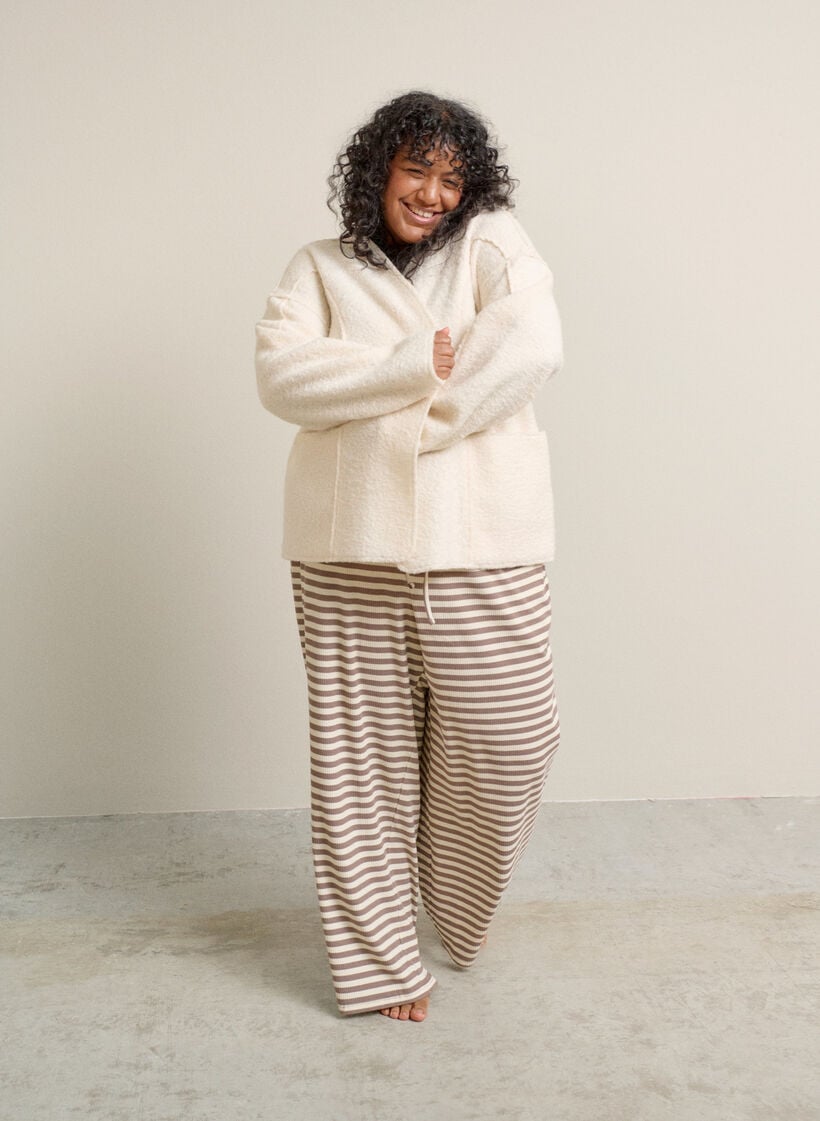 Gestreifte Schlafanzughose mit hoher Taille und weiten Beinen, Beige, Image image number 0