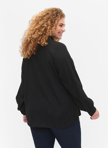 Langärmlige Bluse mit Rüschenkragen, Black, Model image number 1