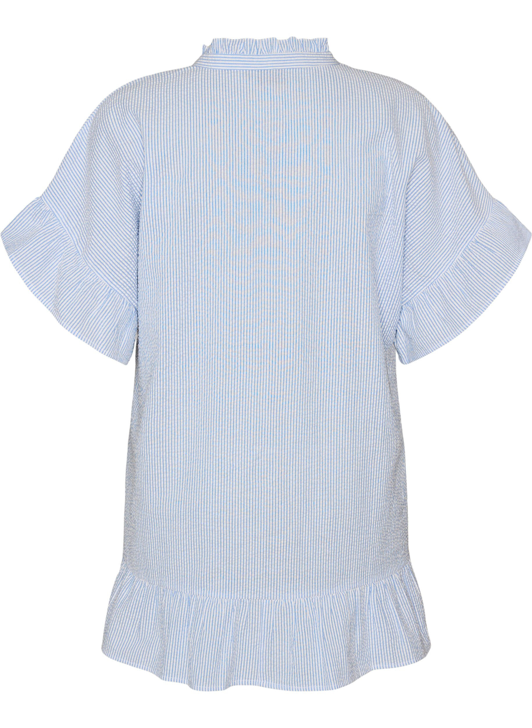 ZizziTunika aus Baumwolle mit Streifen und R&uuml;schendetails, Blau, Packshot image number 1
