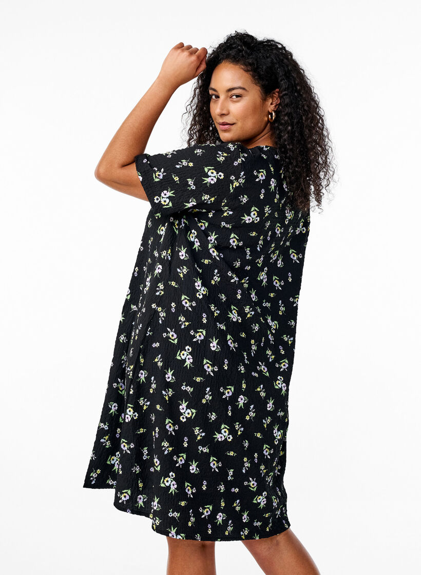 Kleid mit kurzen &Auml;rmeln und V-Ausschnitt, Schwarz, Model image number 2