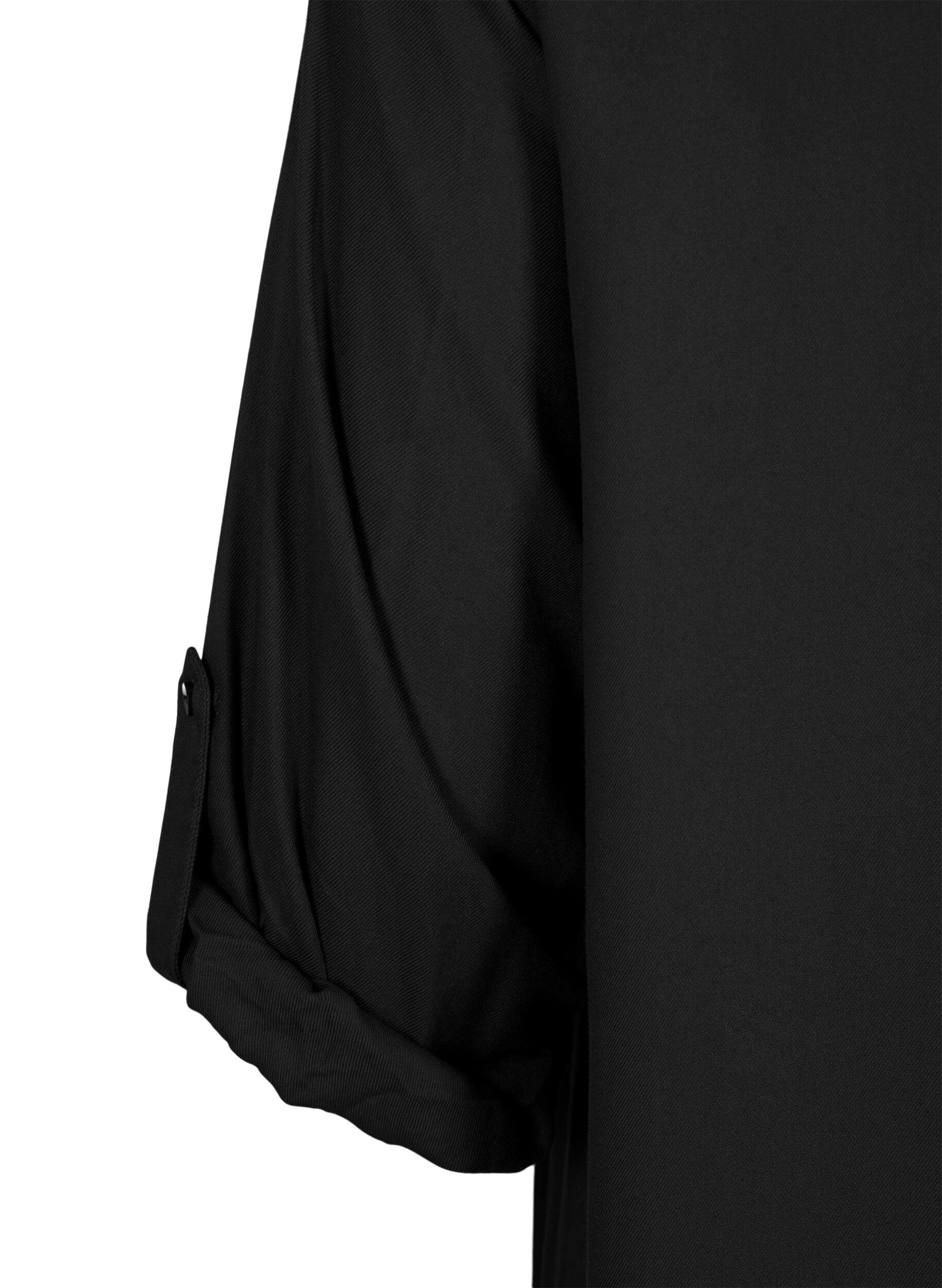Zizzi Hemdblusenkleid aus Viskose mit Kapuze und 3/4-&Auml;rmeln, Black, Packshot image number 3