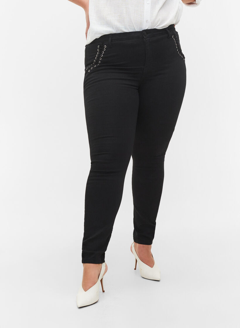  Amy Jeans Super Slim mit Schn&uuml;rdetail, Black, Model image number 2