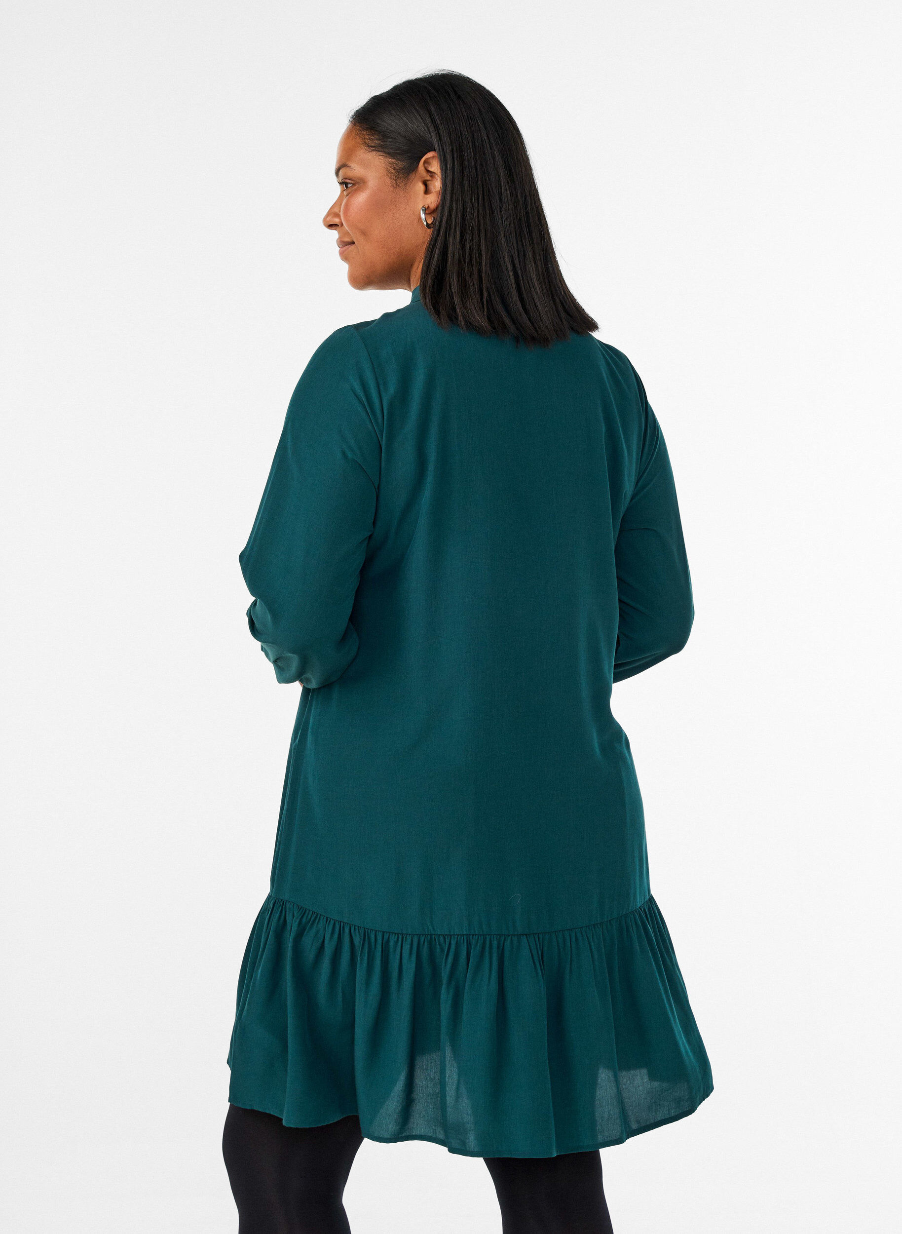 ZizziKurzes Hemdblusenkleid mit R&uuml;schenvolant, Gr&uuml;n, Model image number 2