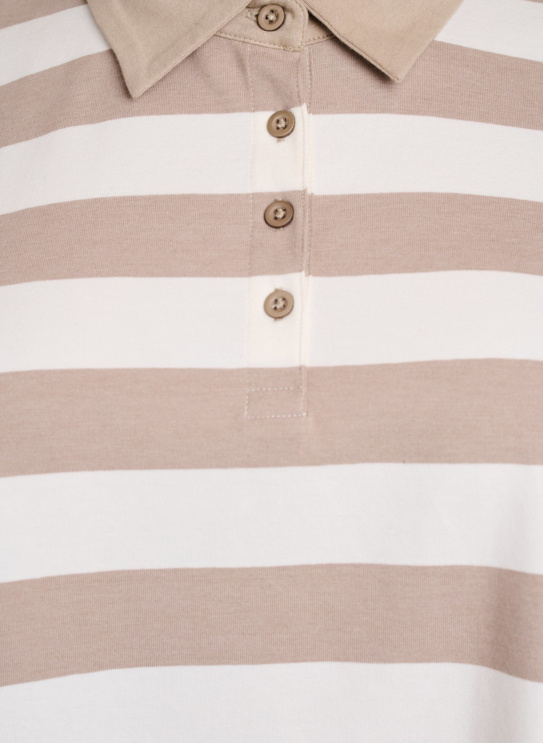 Zizzi Langarm-Poloshirt mit Streifen, Beige, Packshot image number 2