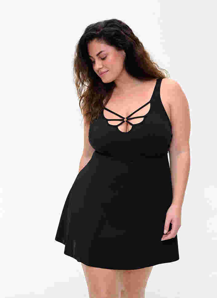 Badekleid mit Schnurdetails, Black, Model