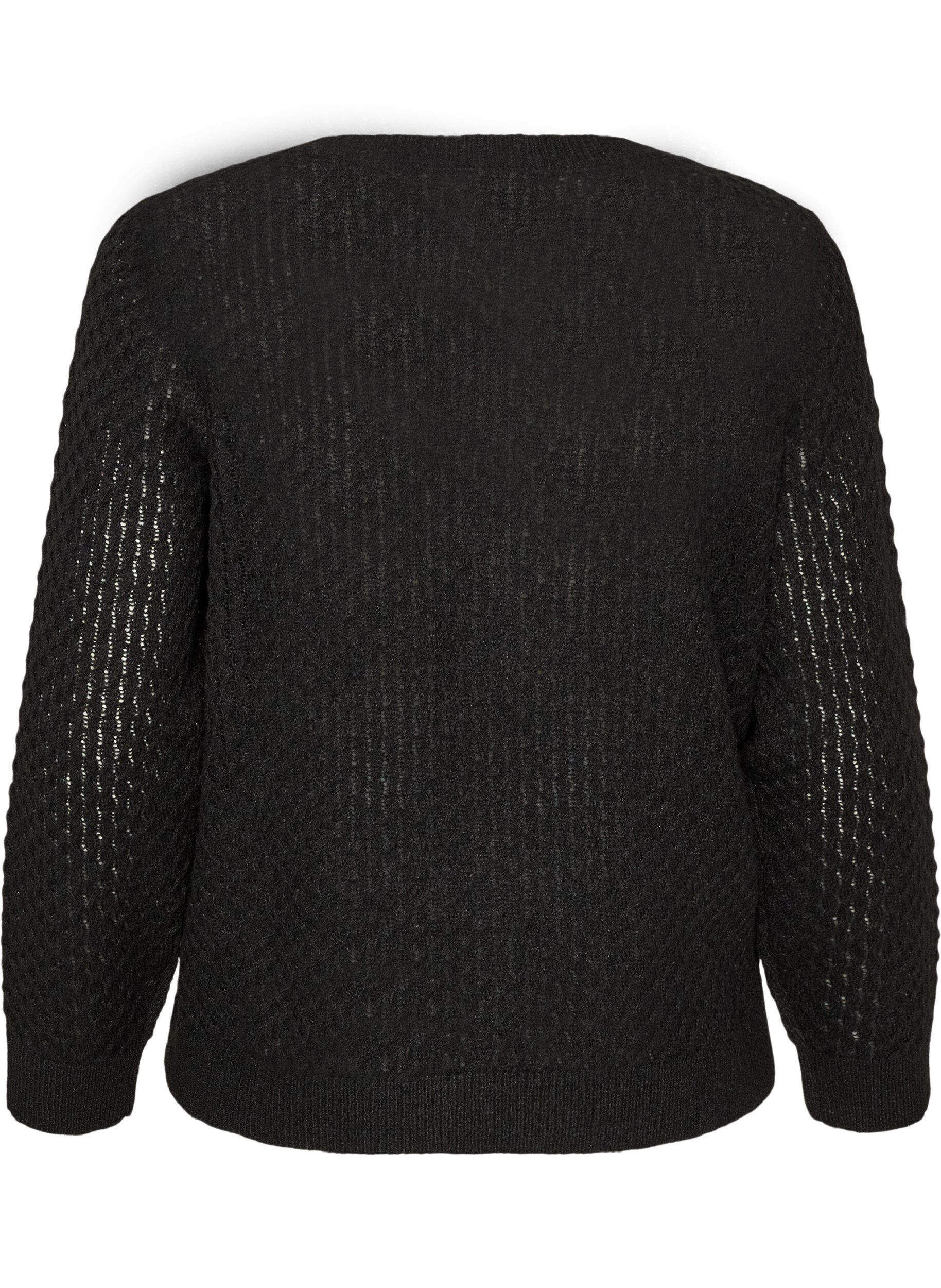 ZizziStrickbluse mit strukturiertem Lochmuster, Schwarz, Packshot image number 1