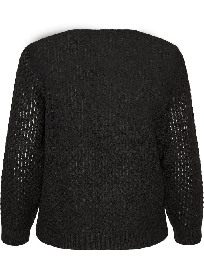 Strickbluse mit strukturiertem Lochmuster, Schwarz, Packshot image number 1
