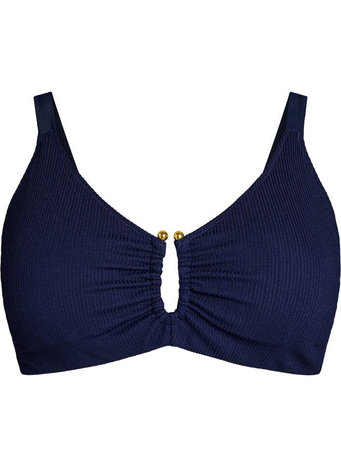 Strukturiertes Bikini Top mit Golddetail, Blau, Packshot image number 0