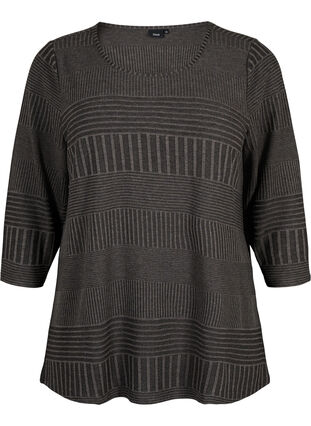 Bluse mit 3/4-Ärmeln und Streifenmuster, Dark Grey Melange, Packshot image number 0