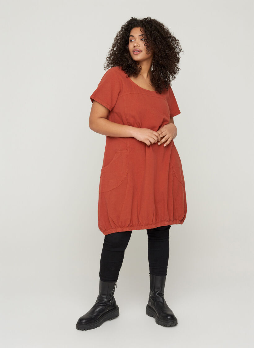 Kurzarm Kleid aus Baumwolle, Orange, Model image number 1