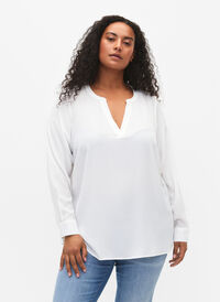 Langärmelige Bluse mit Spitzendetail , Bright White, Model