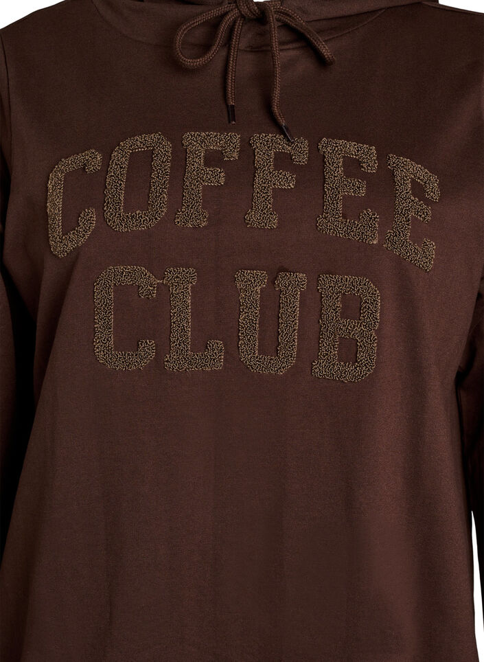 Hoodie mit Textmotiv aus Frottee, Braun, Packshot image number 2