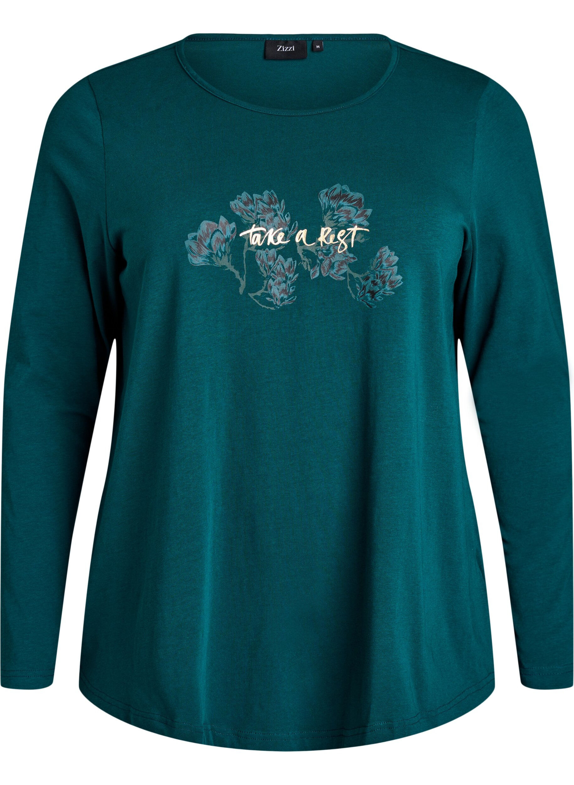 ZizziNachtshirt aus Baumwolle mit Print auf der Vorderseite, T&uuml;rkis, Packshot image number 0