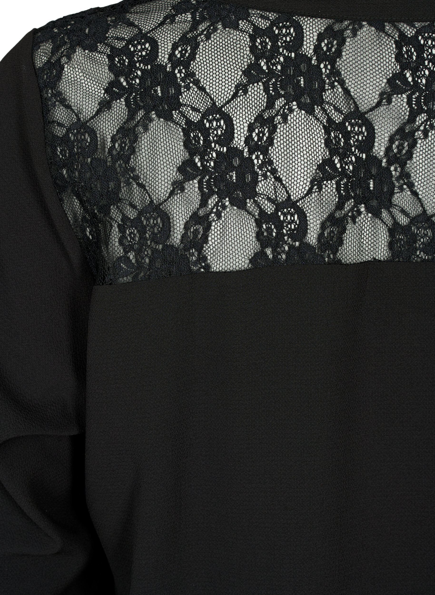 Zizzi Lang&auml;rmelige Bluse mit Spitzendetail , Black, Packshot image number 3