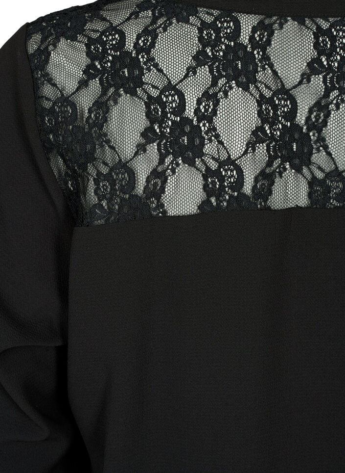 Lang&auml;rmelige Bluse mit Spitzendetail , Black, Packshot image number 3