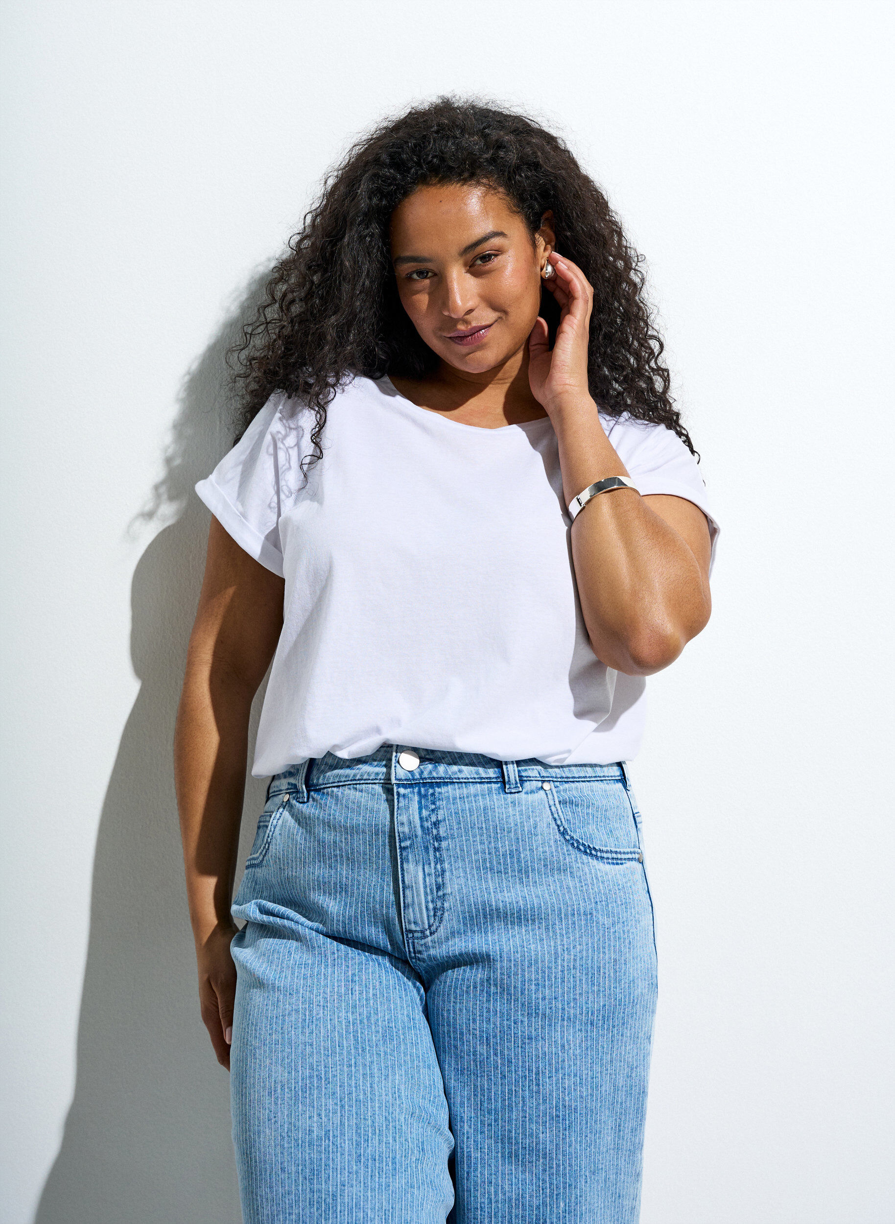 ZizziKurz&auml;rmeliges T-Shirt aus einer Baumwollmischung, Wei&szlig;, Image image number 0