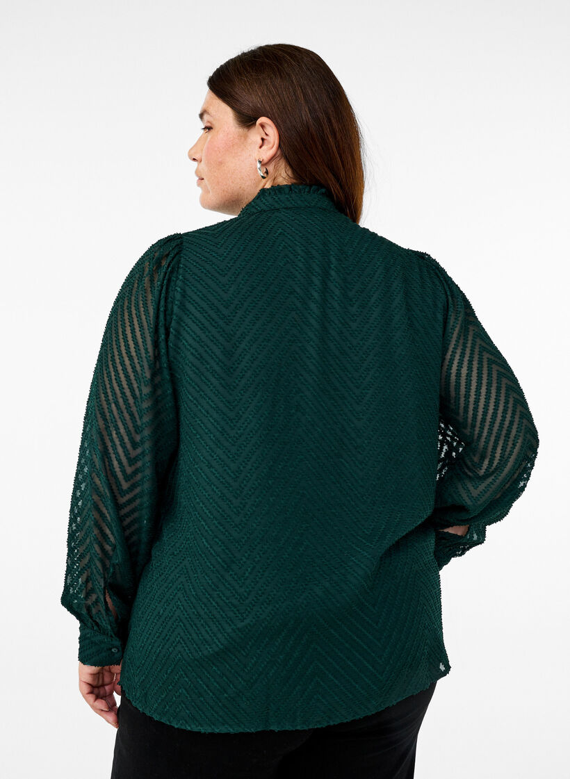 Bluse mit Struktur und gerüschtem Kragen, Grün, Model image number 2