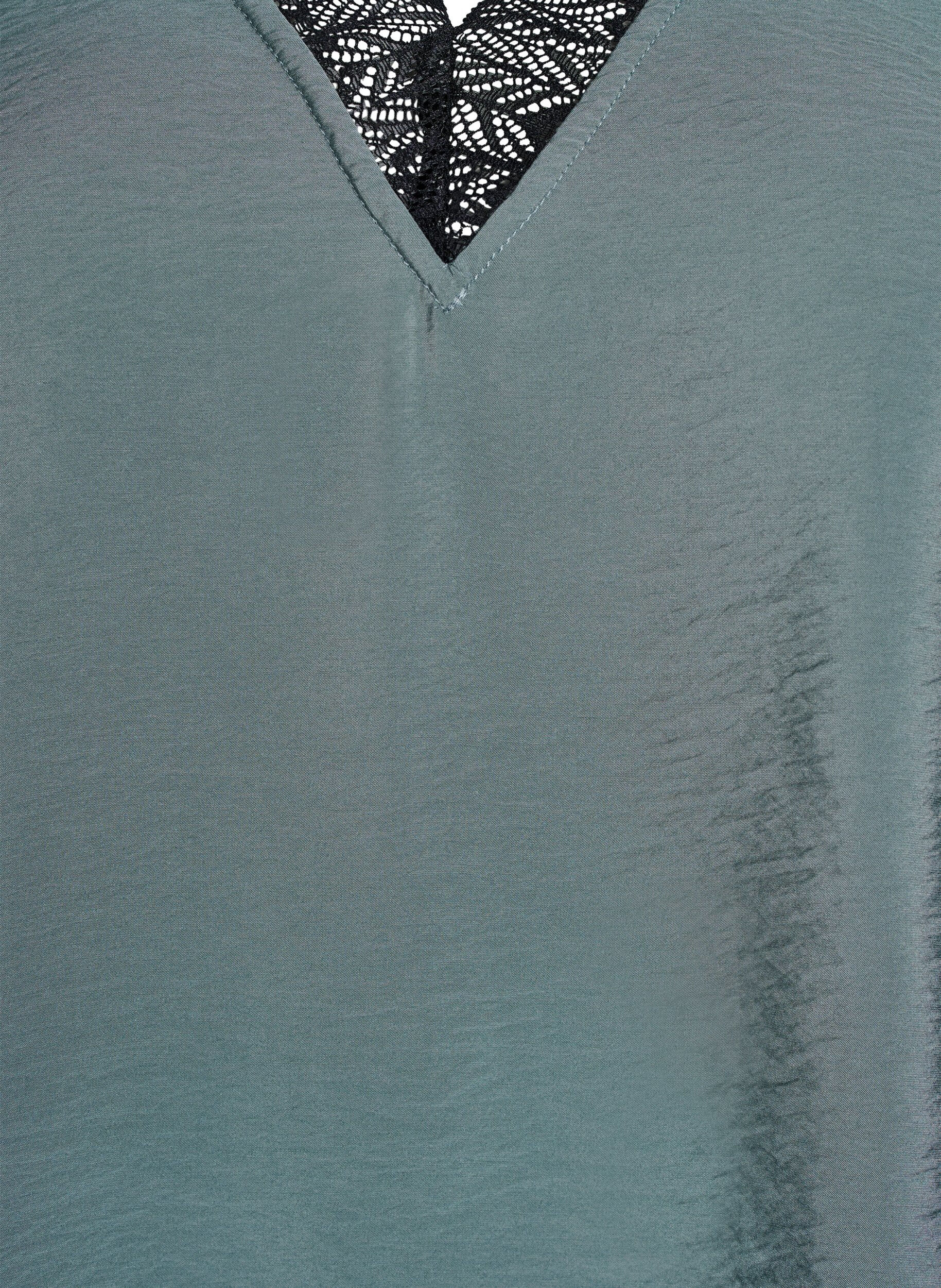 Zizzi Kurz&auml;rmelige Viskosebluse mit Spitzenbesatz, Gr&uuml;n, Packshot image number 2