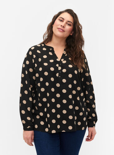 FLASH - Langärmelige Bluse mit Print, Black Brown Dot, Model image number 0