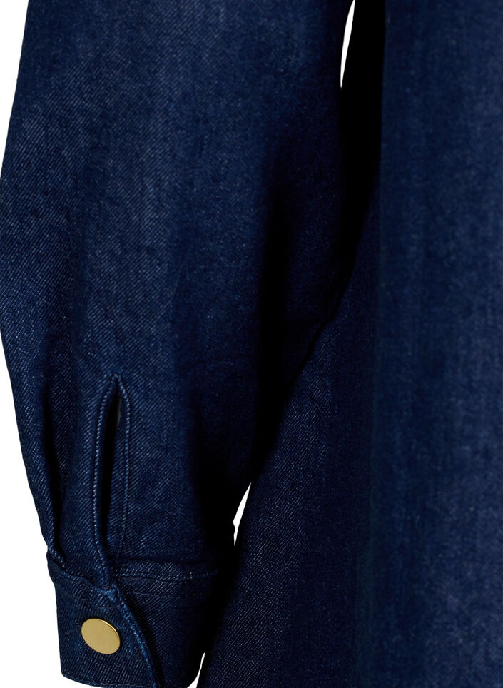 Denim-Kleid mit A-Form und Knöpfen, Dark Blue Denim, Packshot image number 3