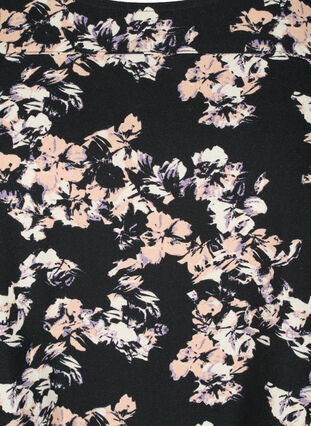 Kurzarm Baumwollkleid mit Print, Black Dusty Flower , Packshot image number 2