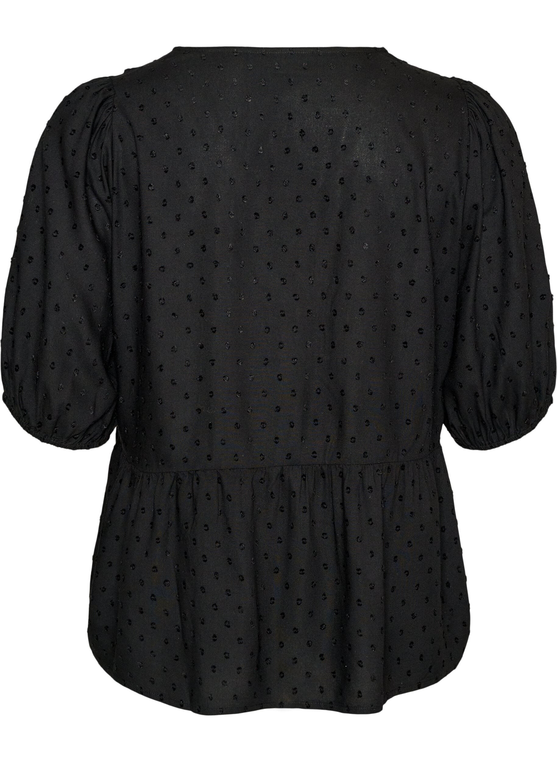 ZizziBluse aus Viskose mit gepunkteter Struktur und V-Ausschnitt, Schwarz, Packshot image number 1