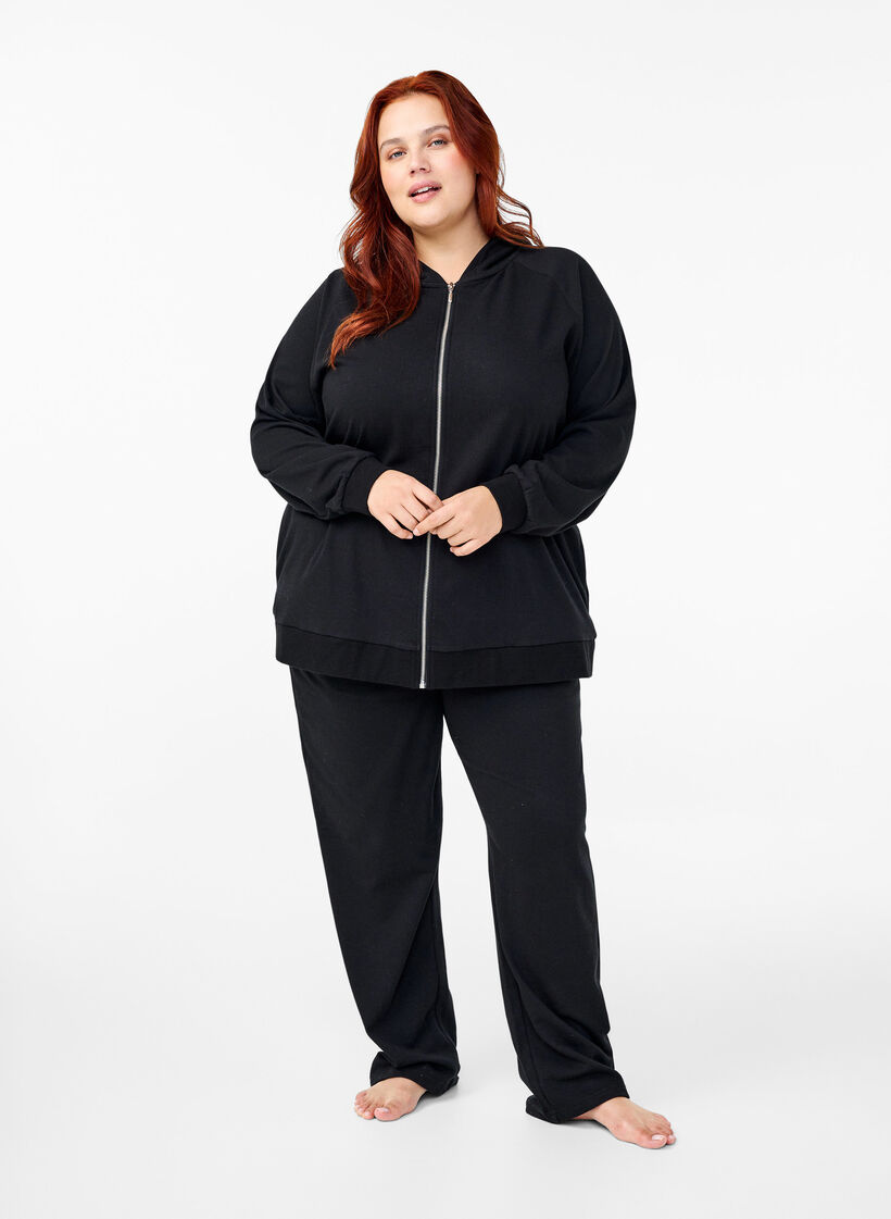 Sweat-Cardigan mit Kapuze und Taschen, Schwarz, Model image number 1