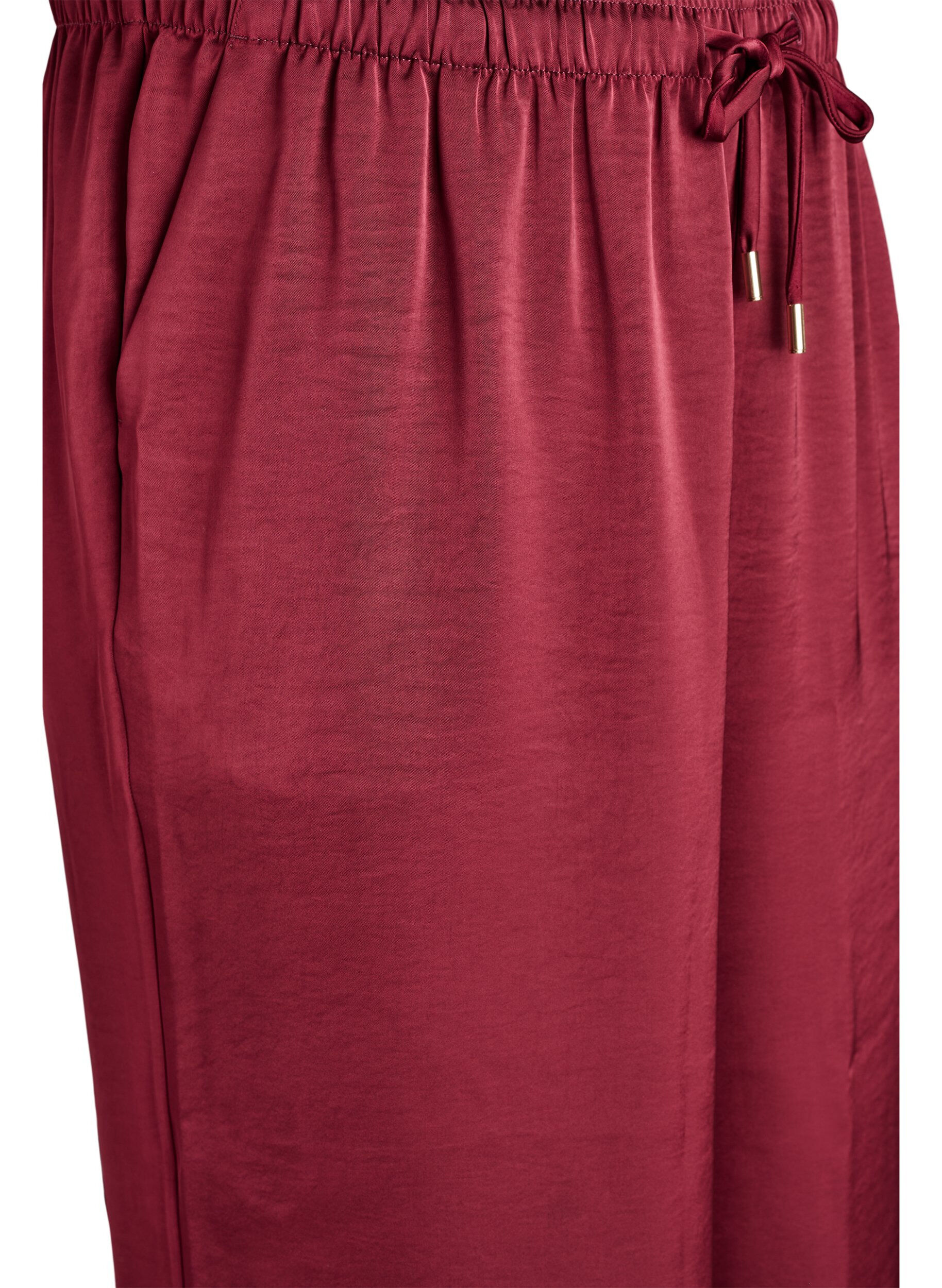 Zizzi Hose mit Satin-Look, hoher Taille und weitem Bein, Dunkles Bordeaux, Packshot image number 2